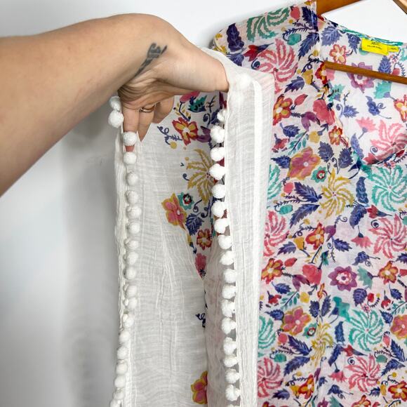 ROLLER RABBIT Swim Coverup Kaftan Womens Size XS Floral Pom Pom Boho Vacation - Picture 2 of 10